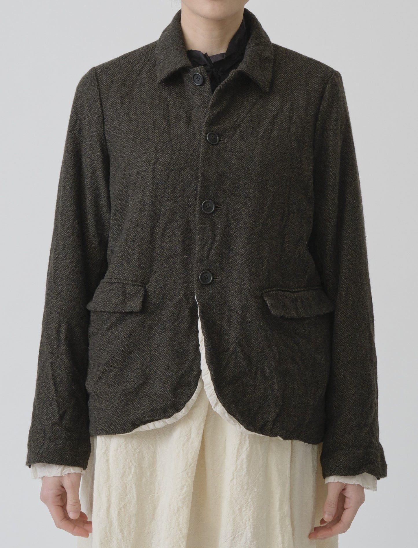 Eco wool herringbone short jacket