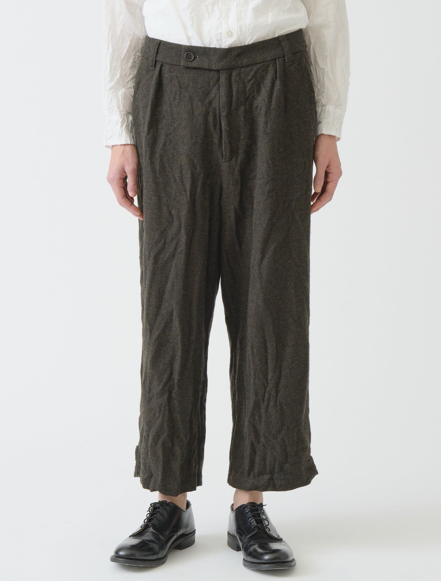Eco wool herringbone wide pants