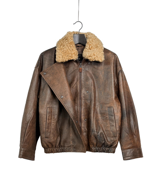 Removable collar leather bomber