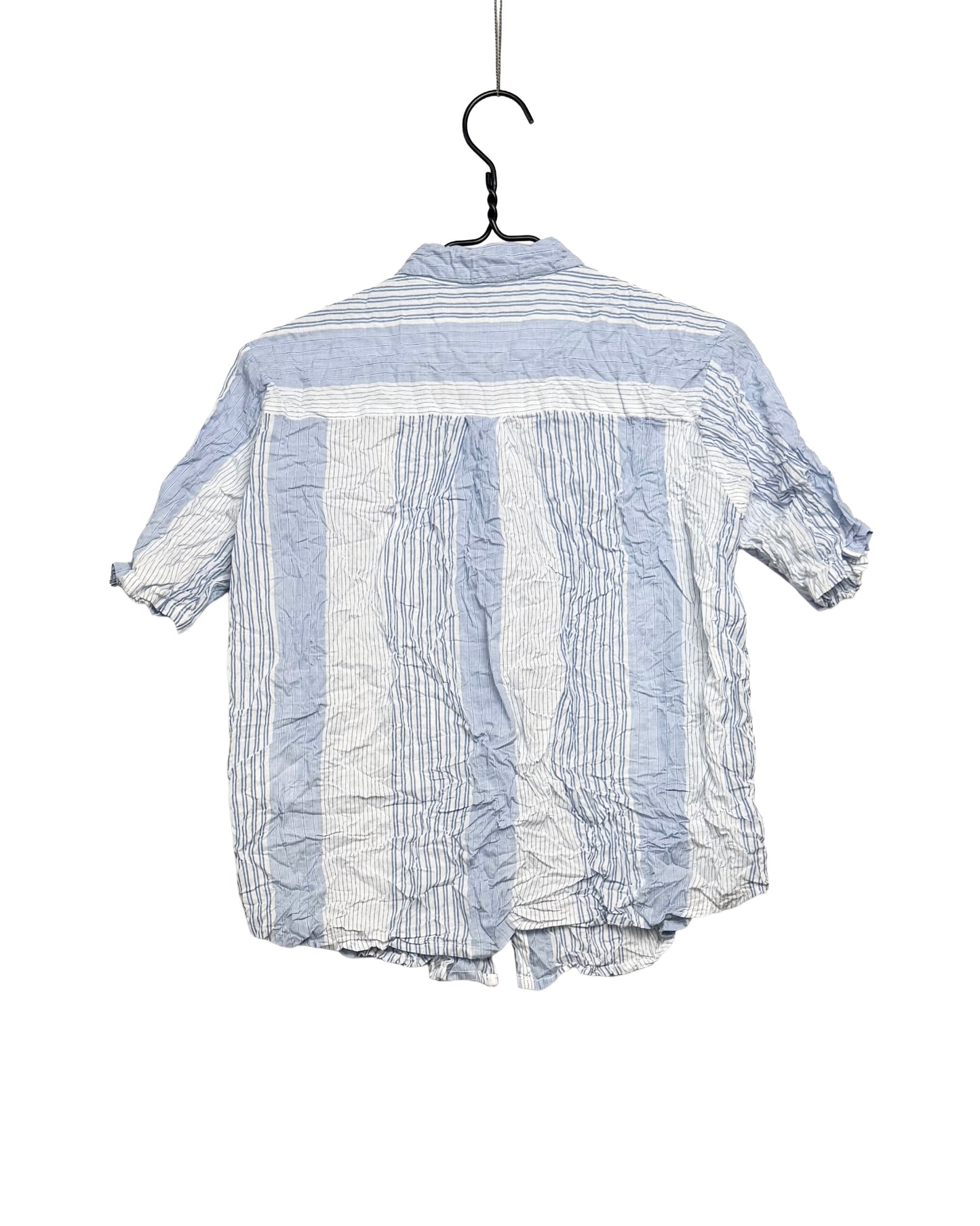 Blue shirring stripe short sleeve blouse