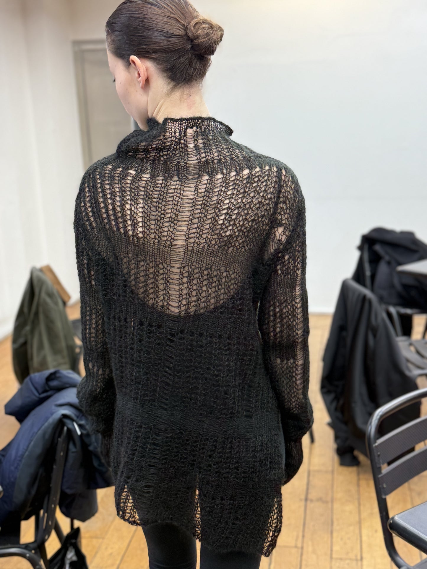 Sheer asymmetry long knit