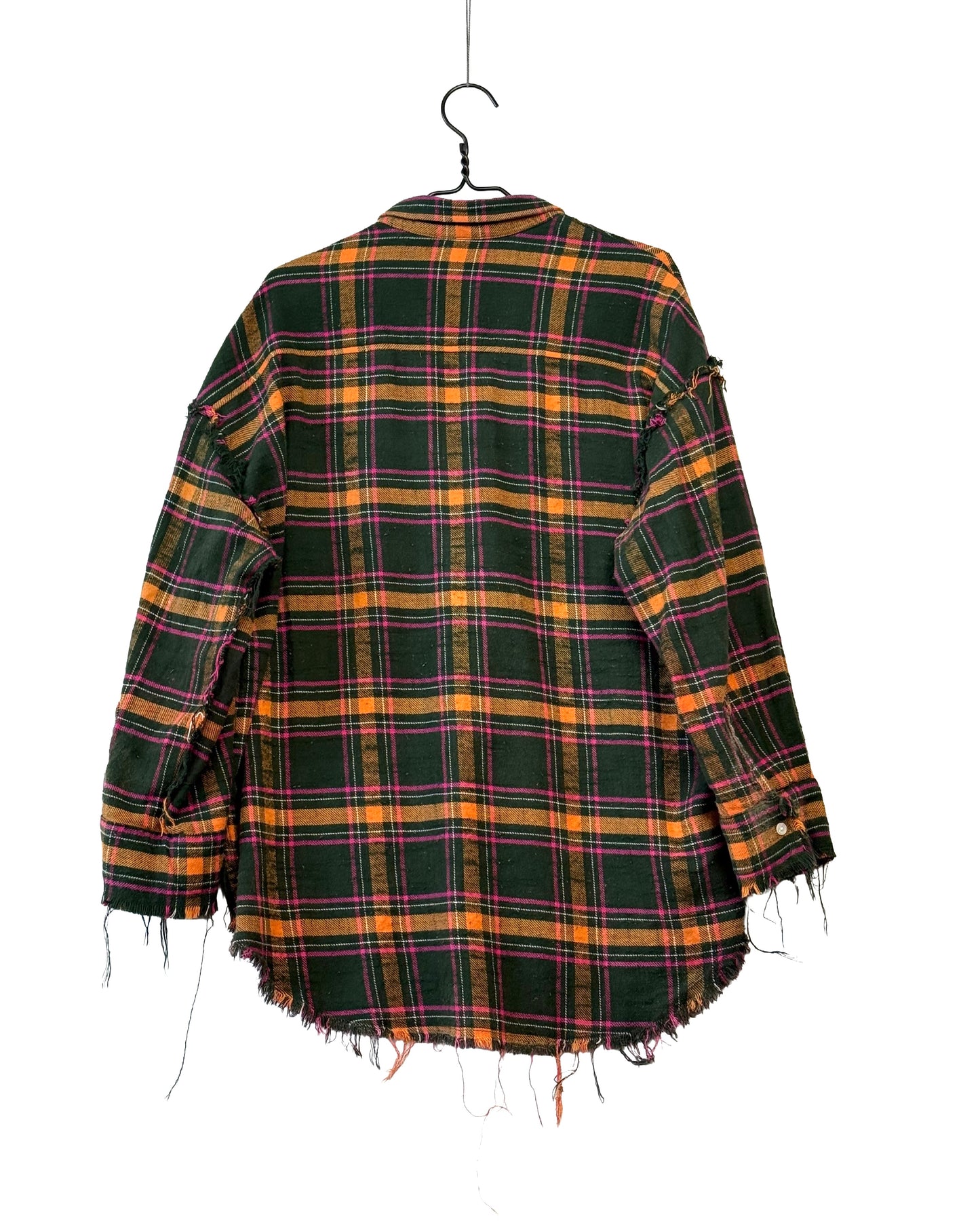 Reversible shredded seam drop neck shirt