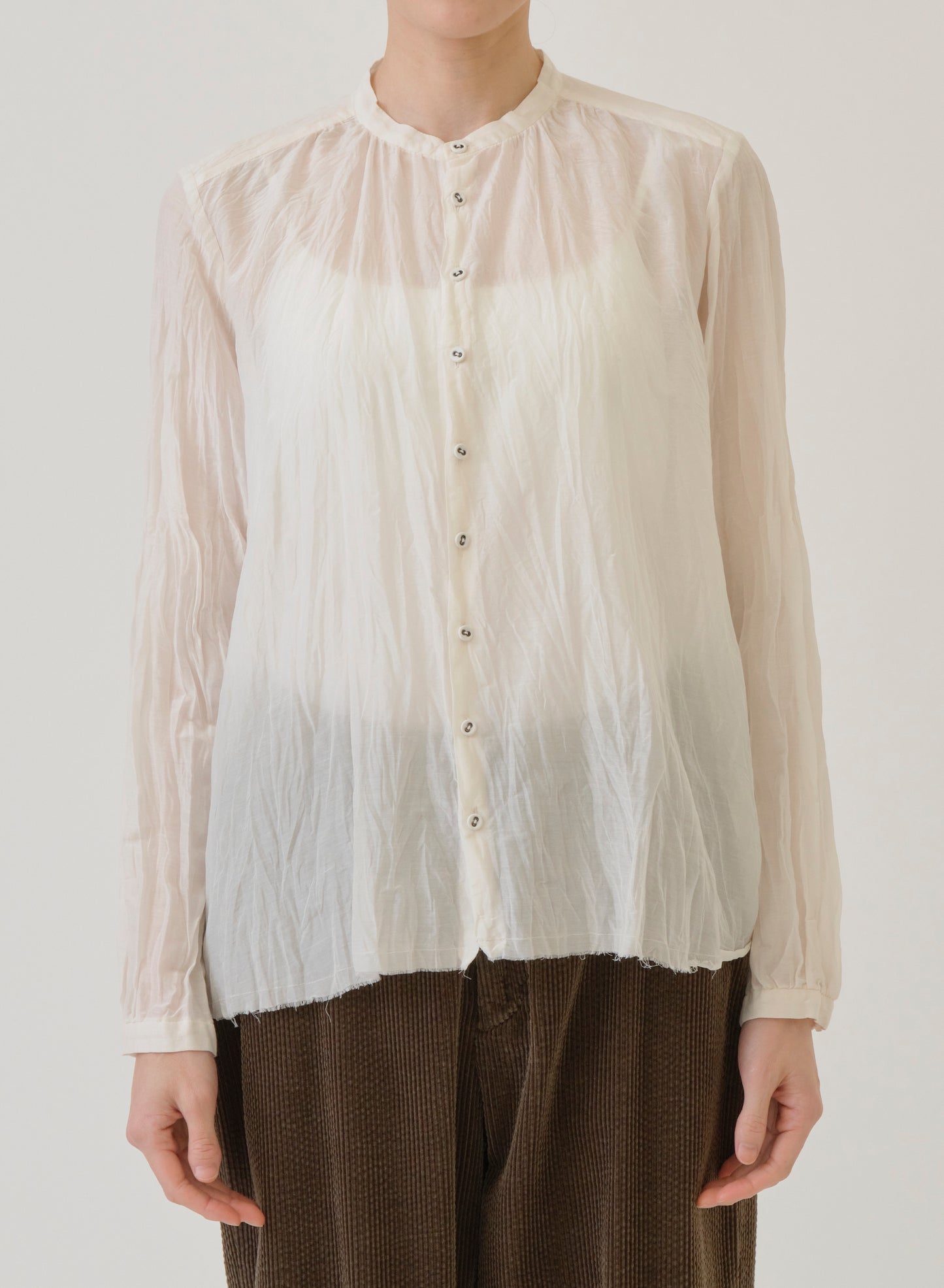 Cotton silk lawn stand collar blouse