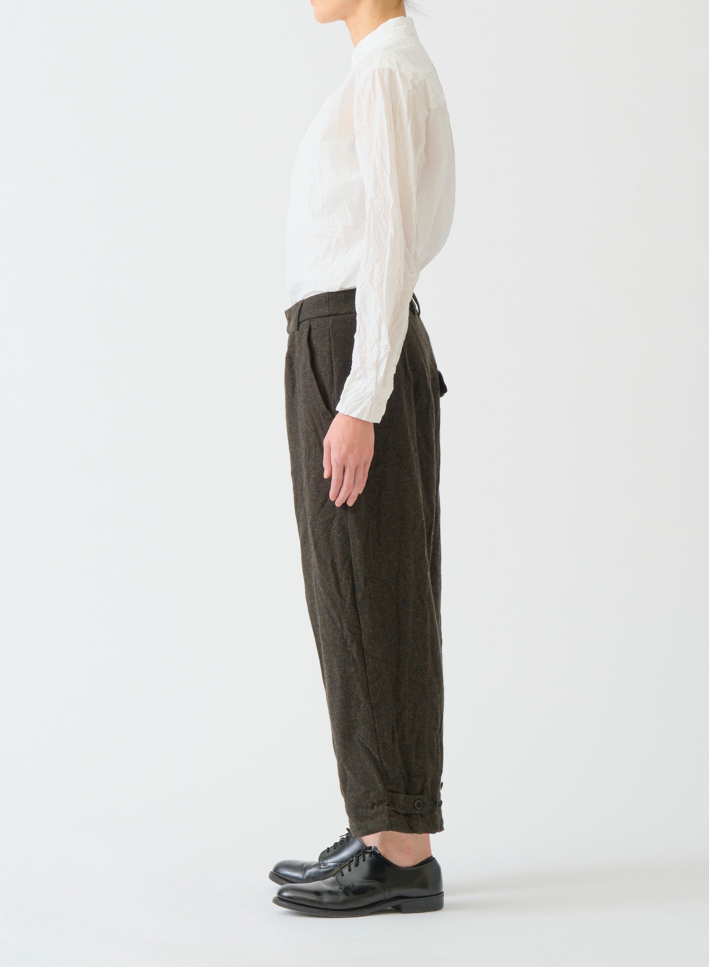 Eco wool herringbone wide pants