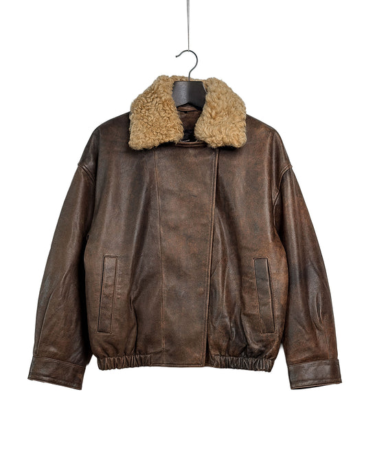 Removable collar leather bomber