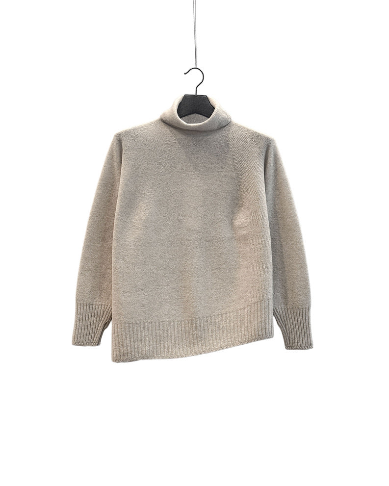 Fine wool patterned panel switch loose turtleneck pullover