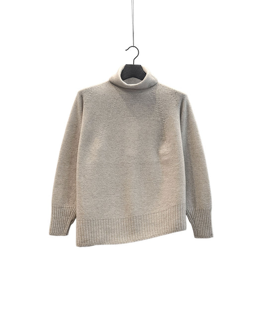 Fine wool patterned panel switch loose turtleneck pullover