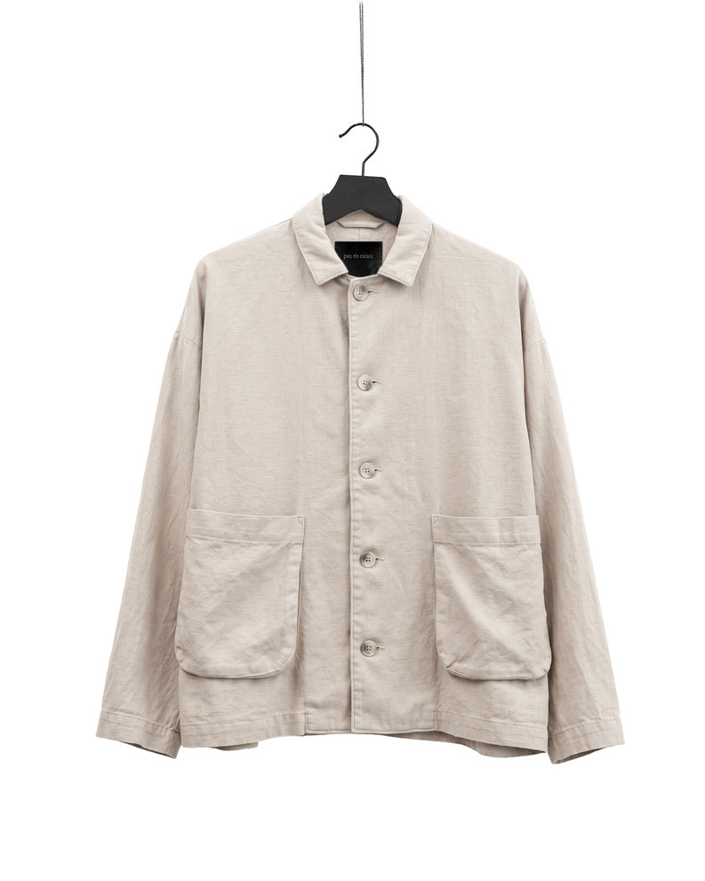 Natural brushed linen cotton twill relaxed coverall jacket