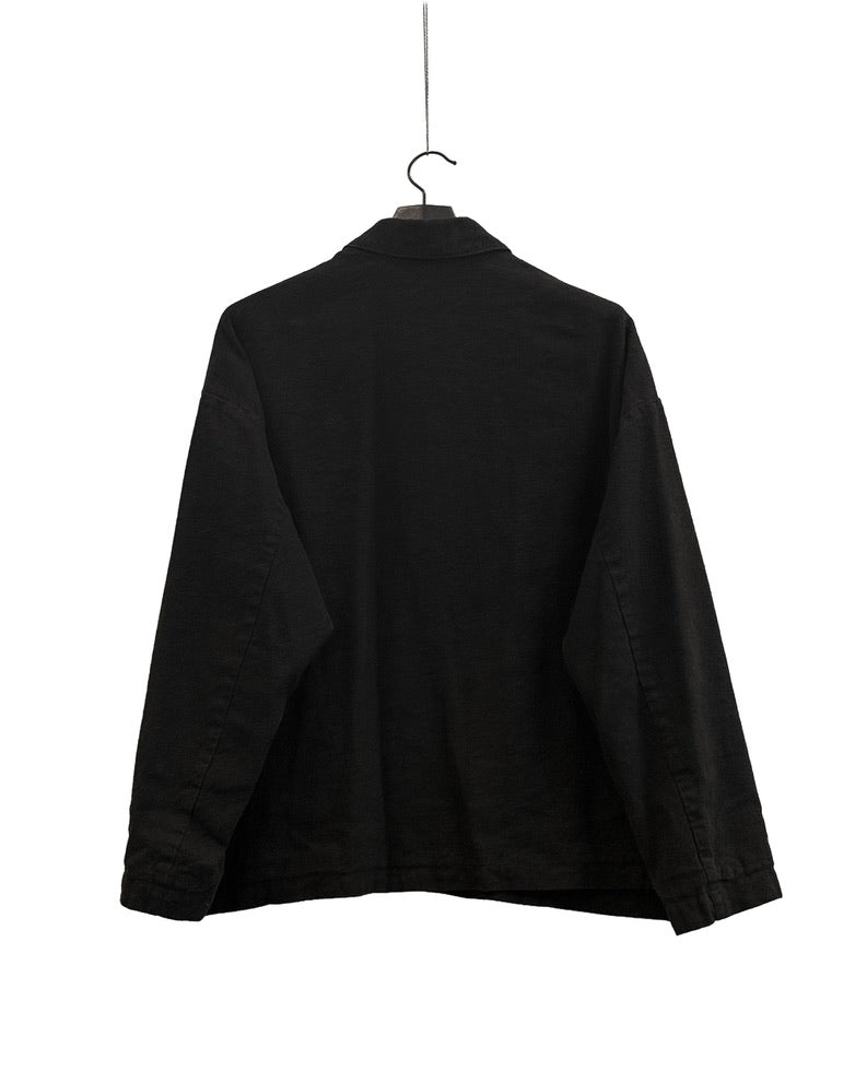 Natural brushed linen cotton twill relaxed coverall jacket