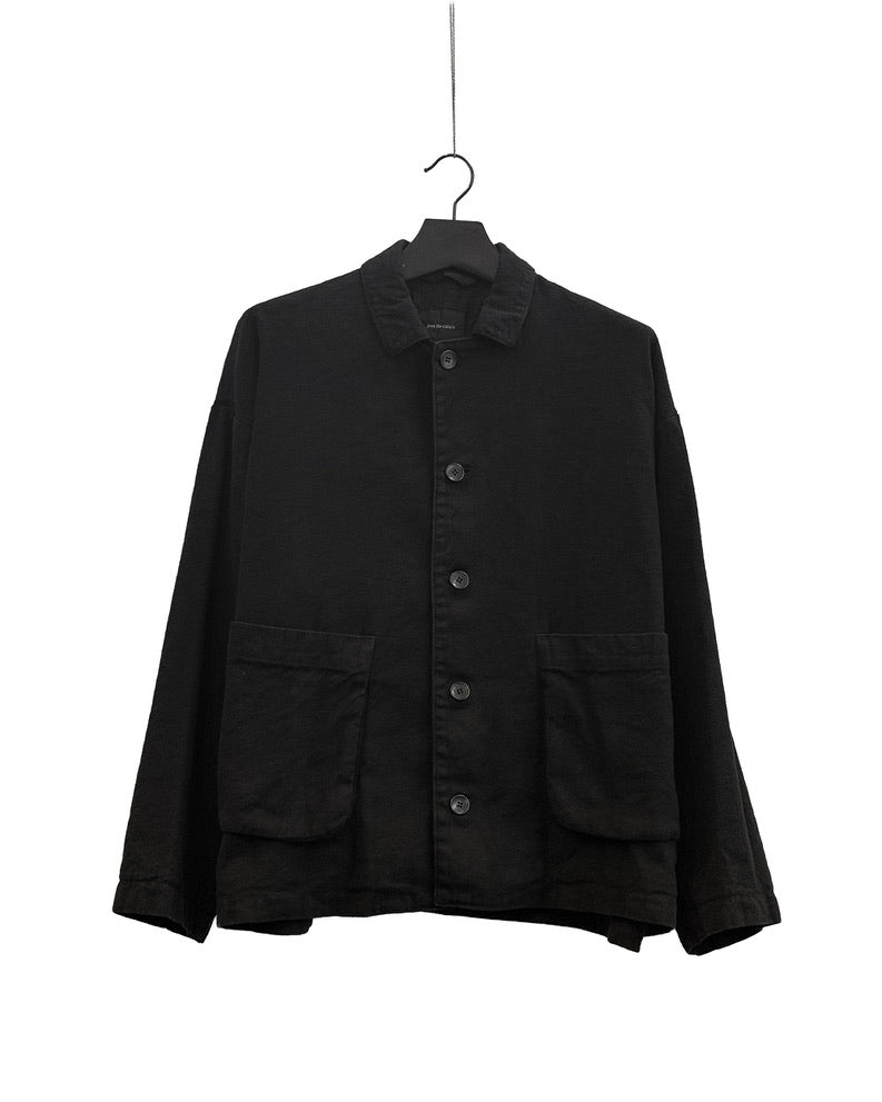 Natural brushed linen cotton twill relaxed coverall jacket
