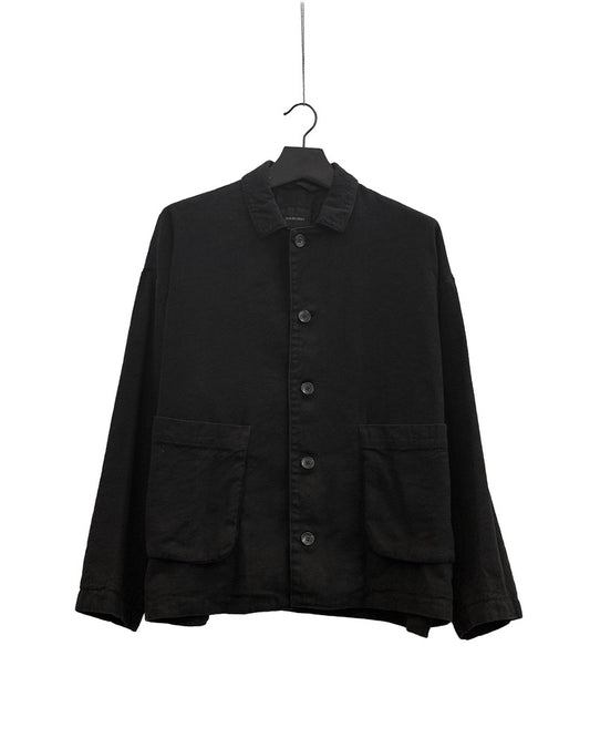 Natural brushed linen cotton twill relaxed coverall jacket
