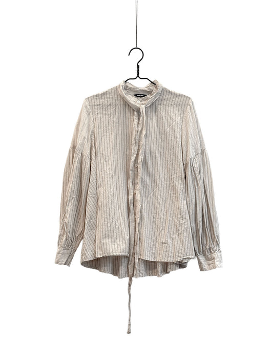 Organic cotton dobby stripe bow tie blouse