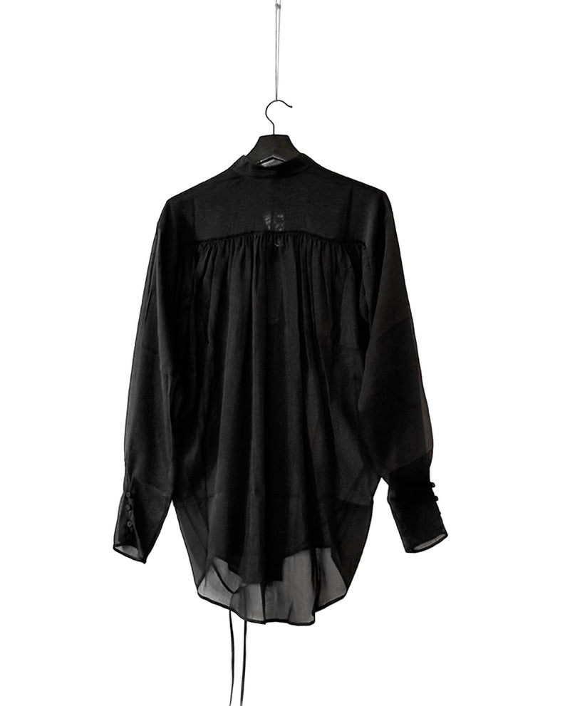 Silk-cotton blend shirt with draping details on the front