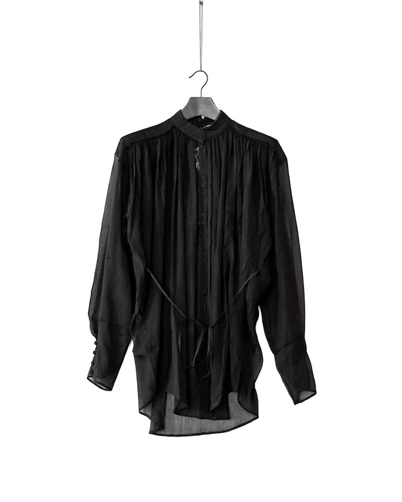 Silk-cotton blend shirt with draping details on the front