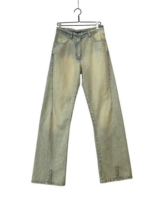 Washed straight denim pants