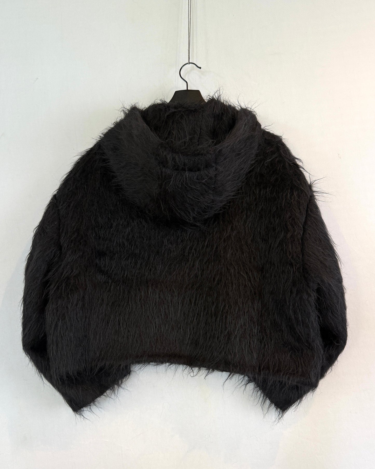 Wool fur hooded bomber jacket