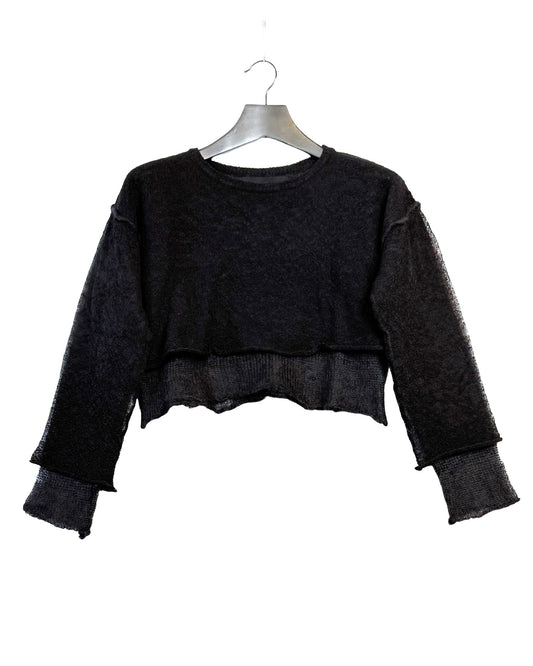 Cropped wool-mohair blend sweater