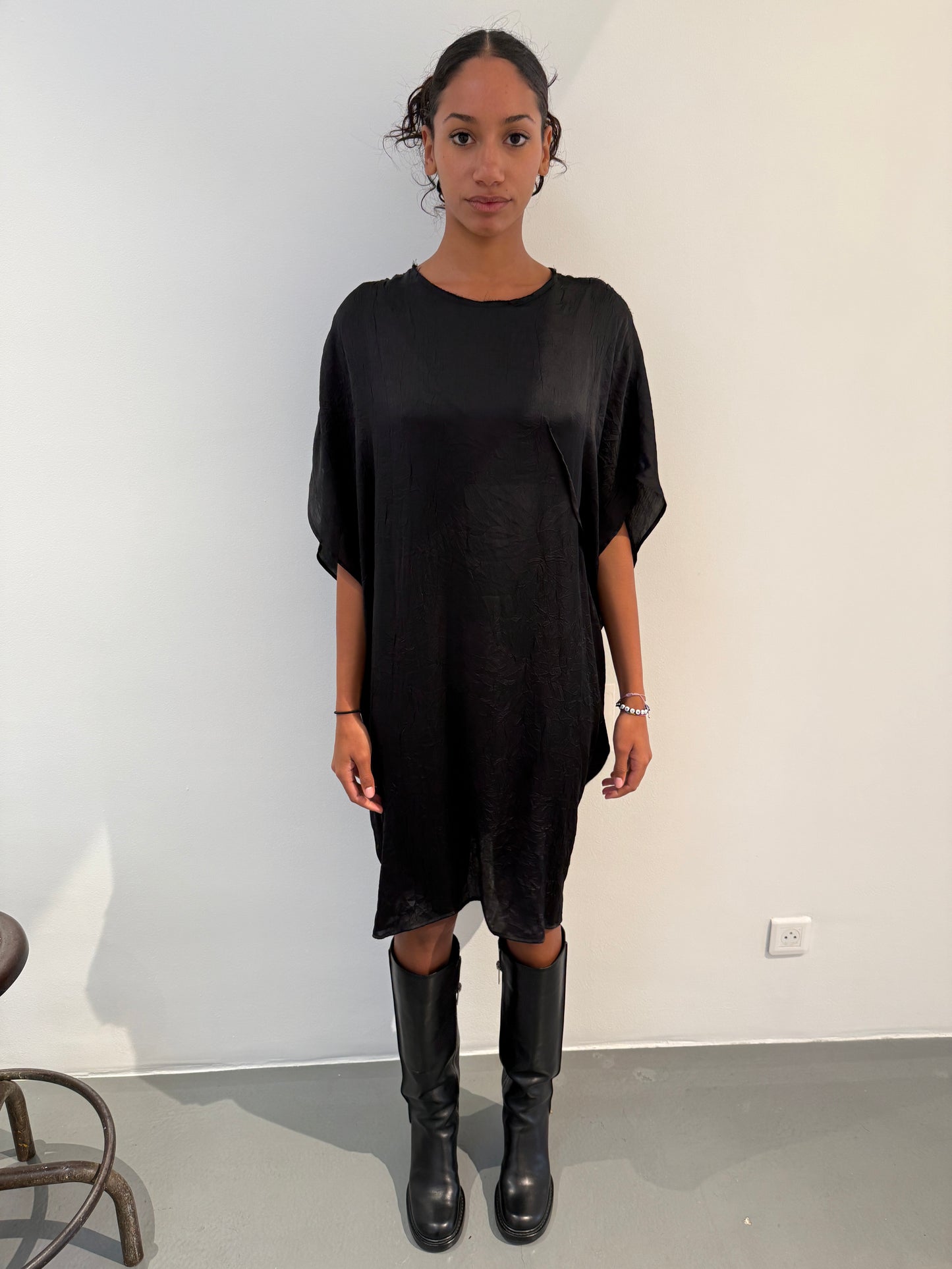 Satin crew-neck dress