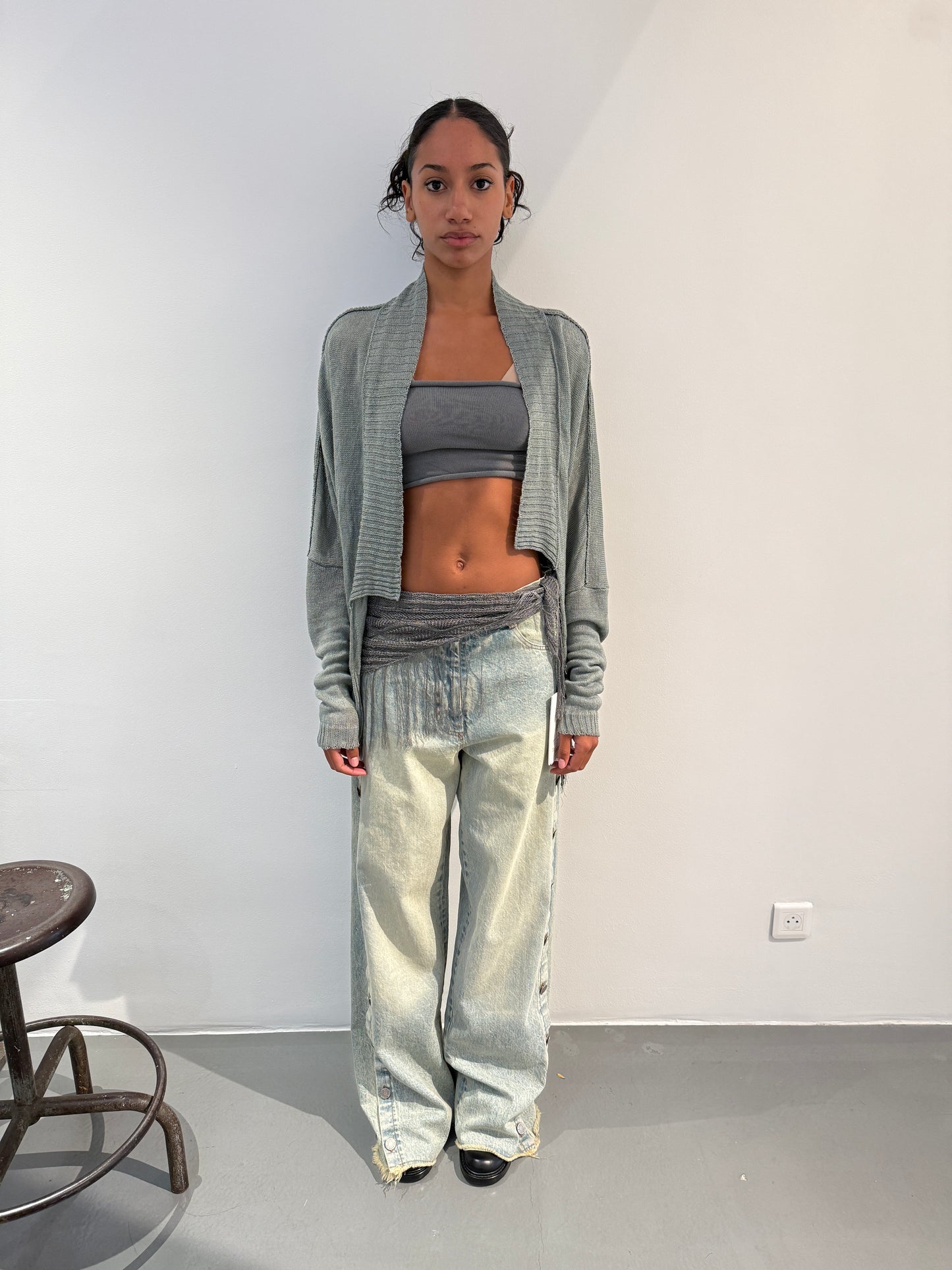 Washed straight denim pants