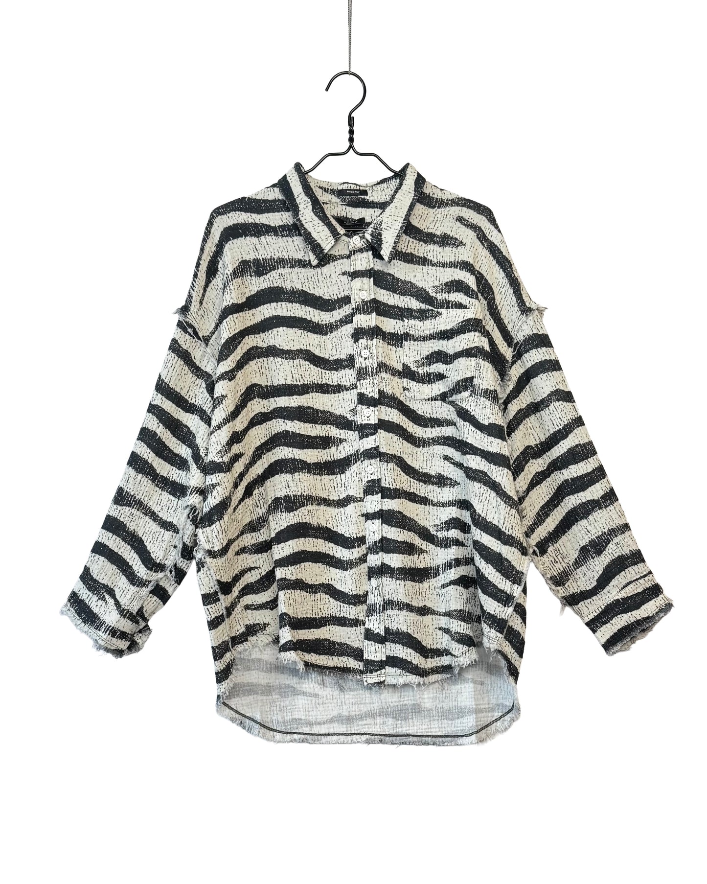 Shredded seam drop neck shirt