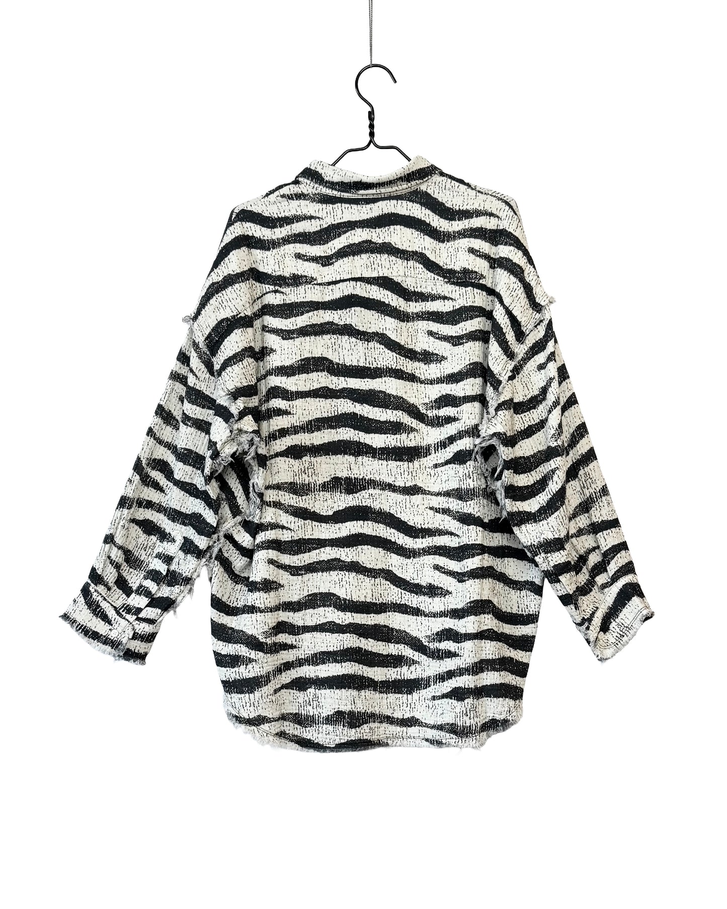 Shredded seam drop neck shirt