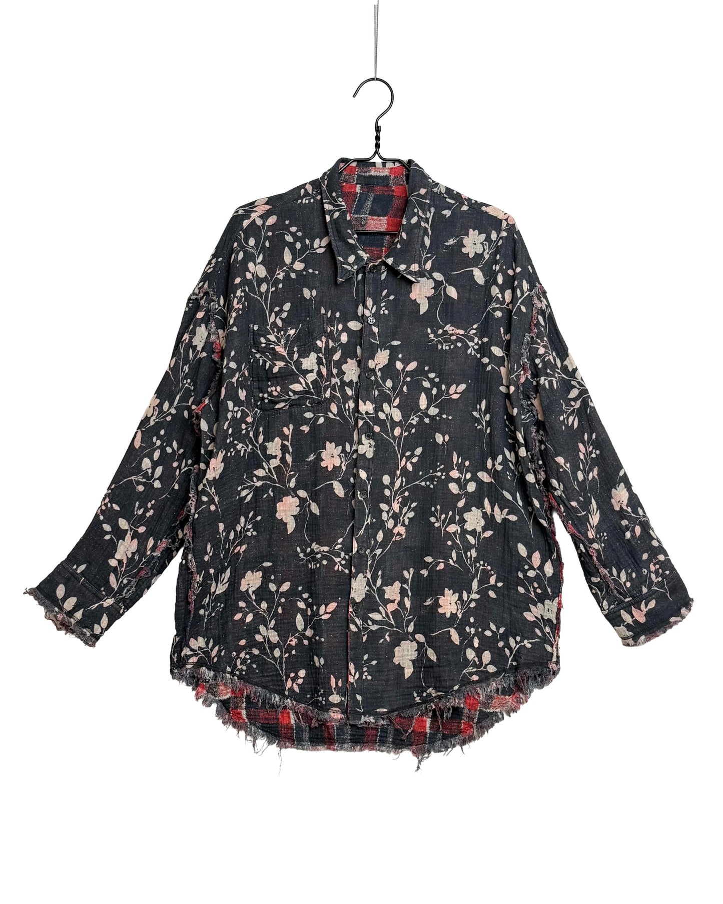 Reversible shredded seam drop neck shirt