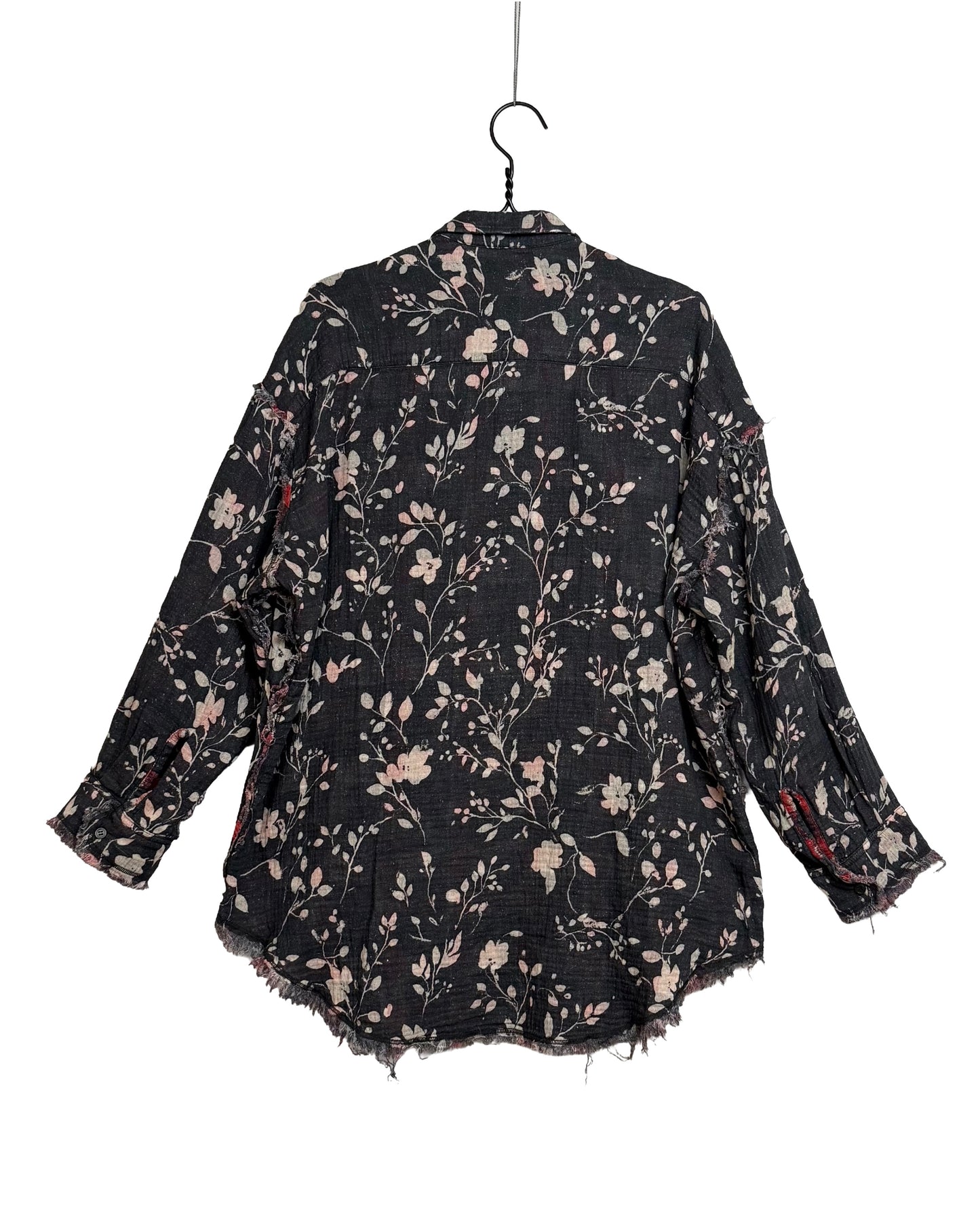 Reversible shredded seam drop neck shirt
