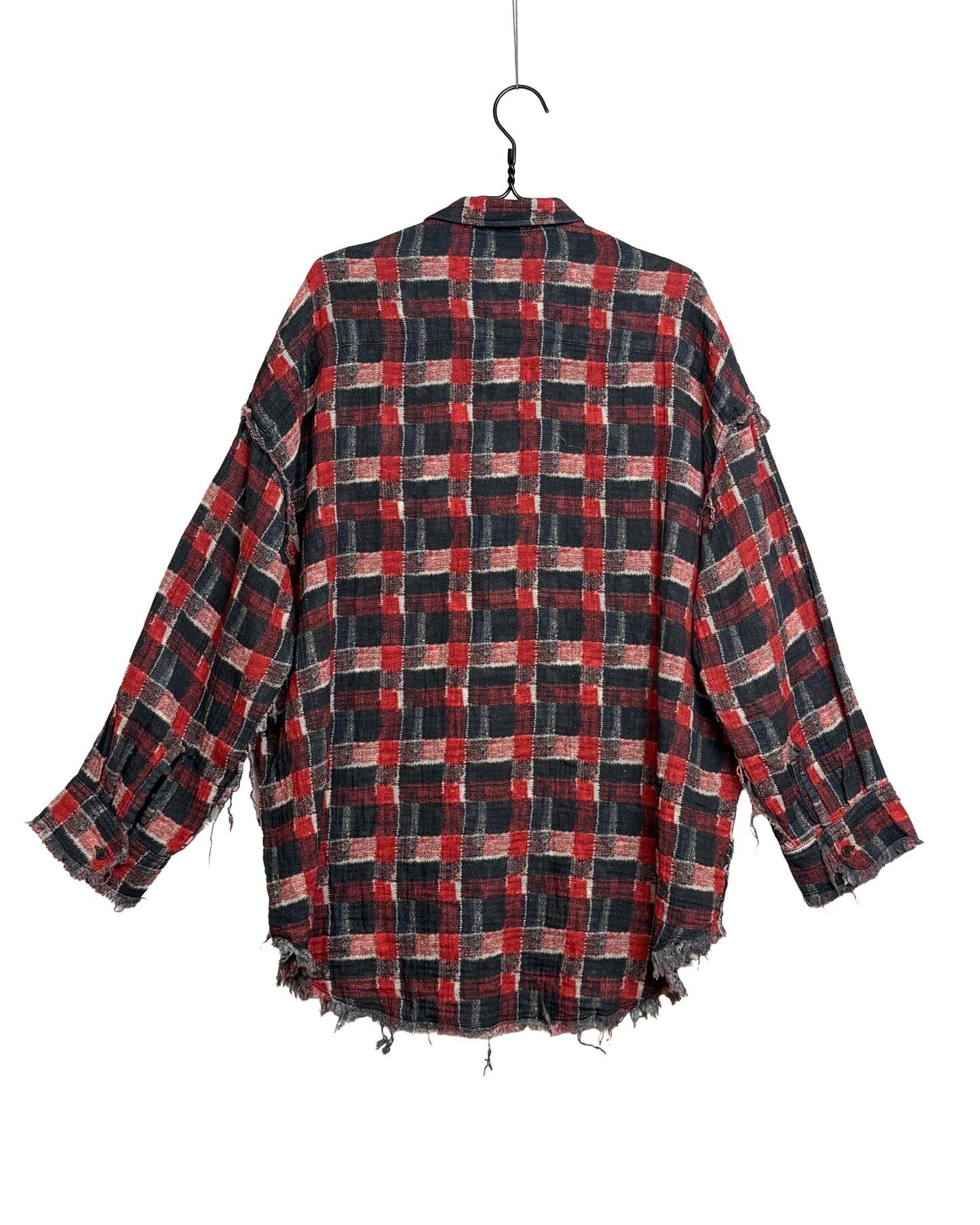 Reversible shredded seam drop neck shirt