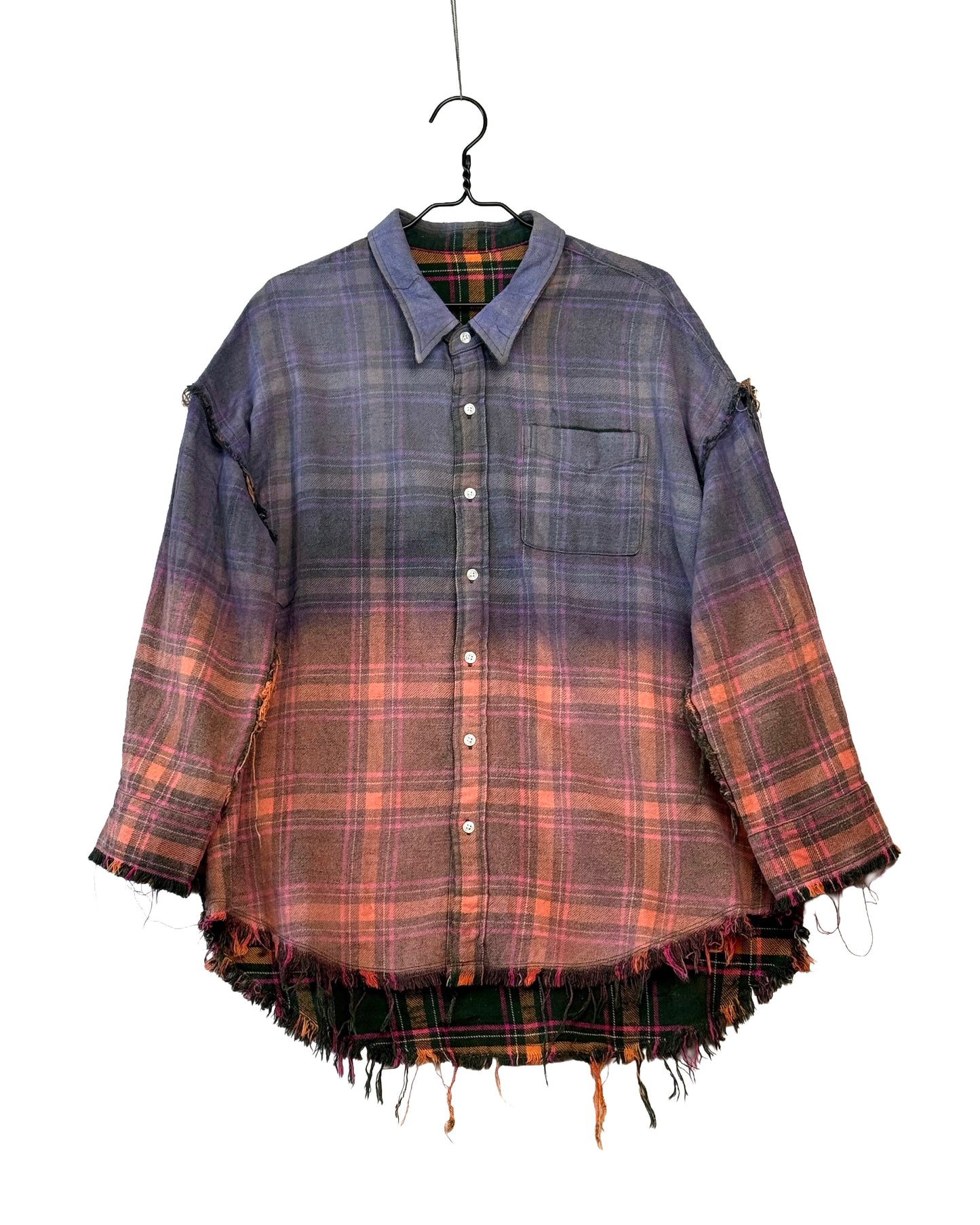 Reversible shredded seam drop neck shirt