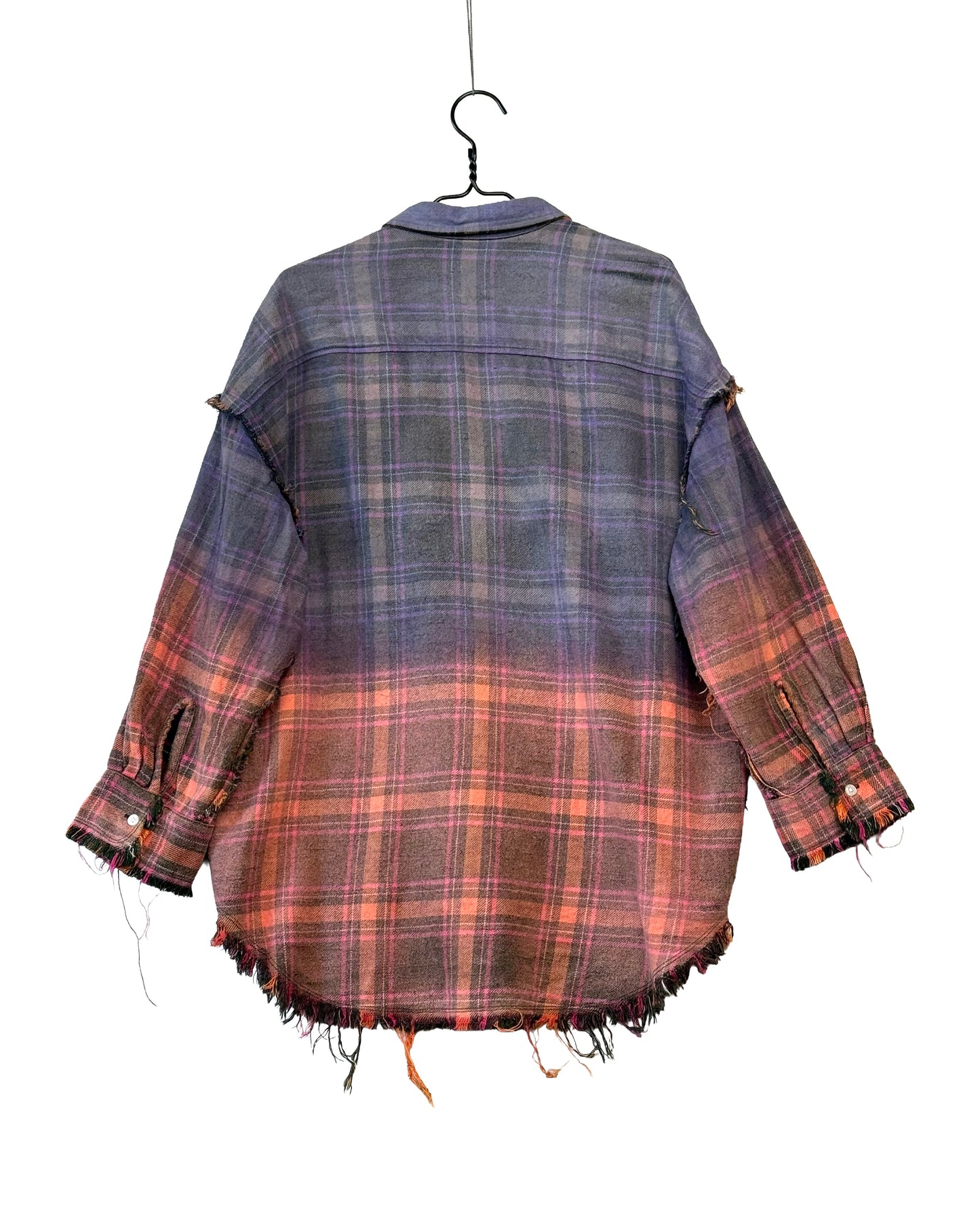 Reversible shredded seam drop neck shirt