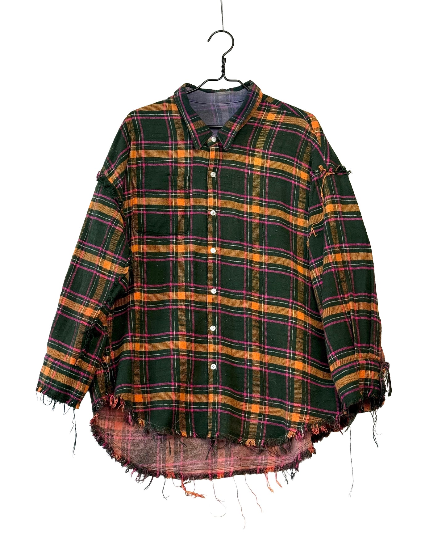 Reversible shredded seam drop neck shirt