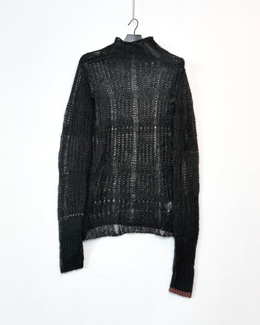 Sheer asymmetry long knit