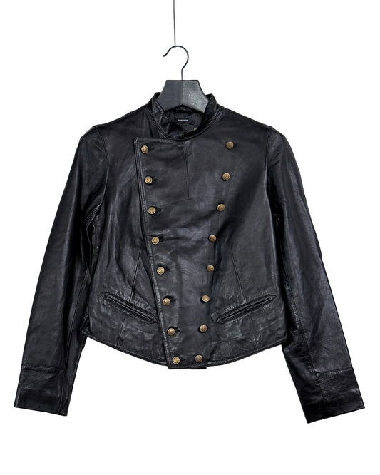 Shrunken leather peacoat